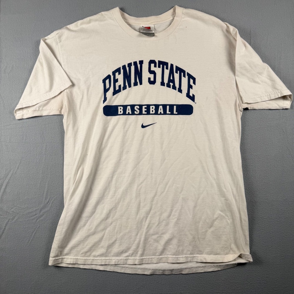 Vintage Nike Team Penn State Baseball T Shirt Mens Large Cream Nittany Lions Y2K